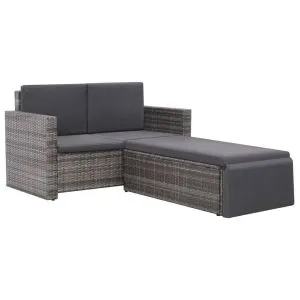Set mobilier de grădină cu perne, 2 piese, gri, poliratan