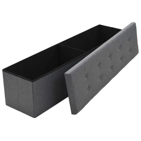 Bancă depozitare pliabilă, aspect pânză 150x38x38cm, gri închis