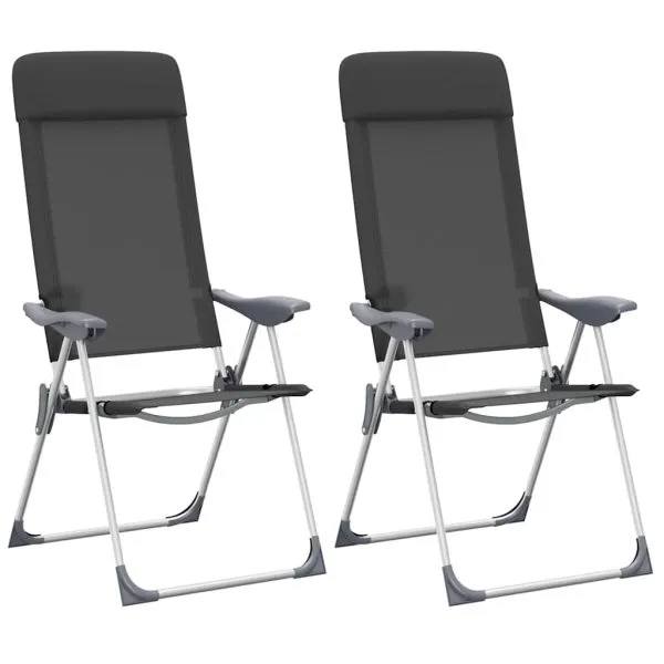Scaune de camping pliante, 2 buc., negru, aluminiu