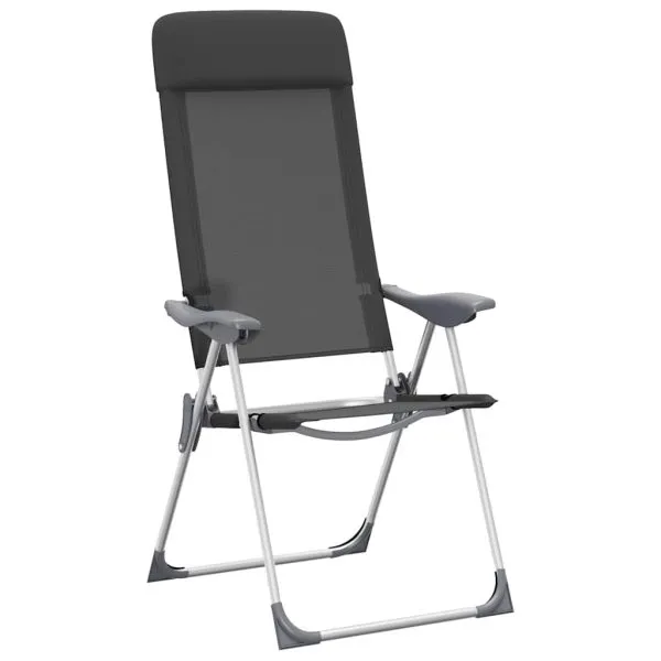 Scaune de camping pliante, 2 buc., negru, aluminiu