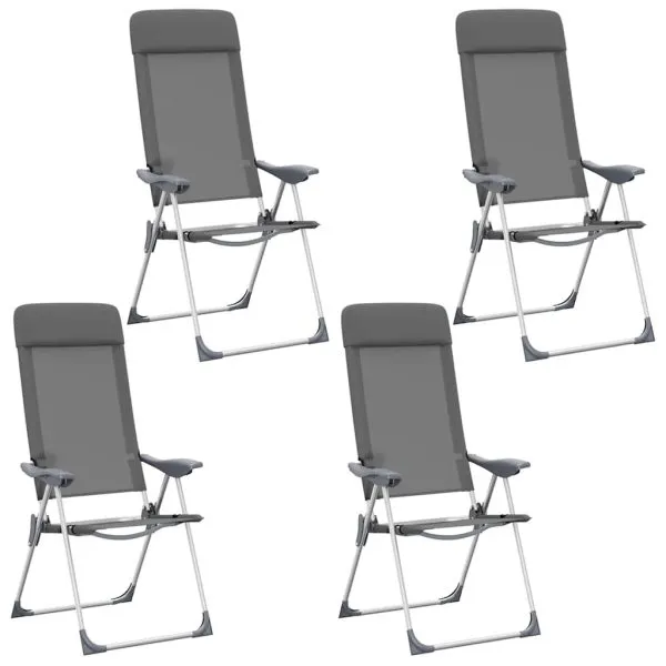Scaune de camping pliante, 4 buc., gri, aluminiu