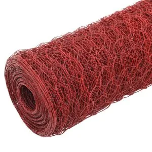 Plasă de sârmă găini, roșu, 25 x 1,5 m, oțel cu înveliș PVC