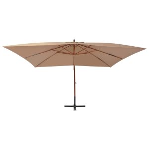 Umbrelă consolă de grădină cu stâlp din lemn, taupe, 400×300 cm