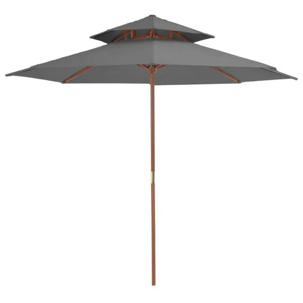 Umbrelă de soare dublă, stâlp din lemn, 270 cm, antracit