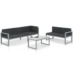 Set mobilier de grădină cu perne 3 piese negru aluminiu