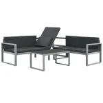 Set mobilier de grădină cu perne 3 piese negru aluminiu
