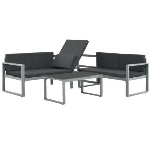 Set mobilier de grădină cu perne 3 piese negru aluminiu