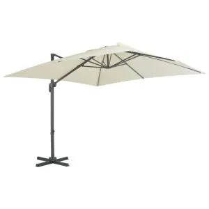 Umbrelă în consolă cu stâlp din aluminiu, nisipiu, 300×300 cm