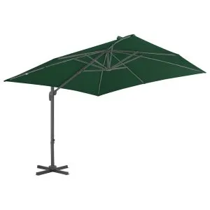 Umbrelă în consolă cu stâlp din aluminiu, verde, 400×300 cm