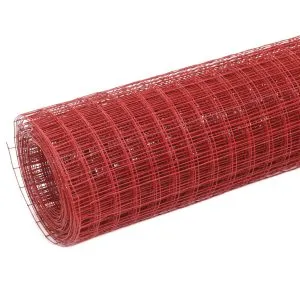 Plasă de sârmă găini, roșu, 25 x 0,5 m, oțel cu înveliș PVC