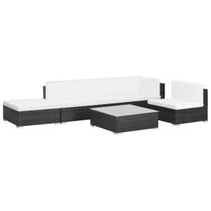 Set mobilier de grădină cu perne, 6 piese, negru, poliratan
