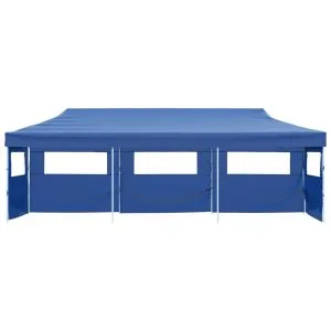 Cort petrecere pliabil cu 5 pereți laterali, albastru, 3 x 9 m