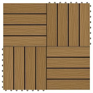 Plăci podea în relief, WPC, 11 buc., 30×30 cm 1 mp, culoare tec