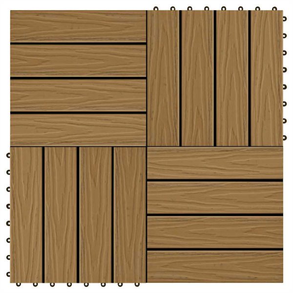 Plăci podea în relief, WPC, 11 buc., 30×30 cm 1 mp, culoare tec