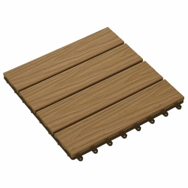 Plăci podea în relief, WPC, 11 buc., 30×30 cm 1 mp, culoare tec