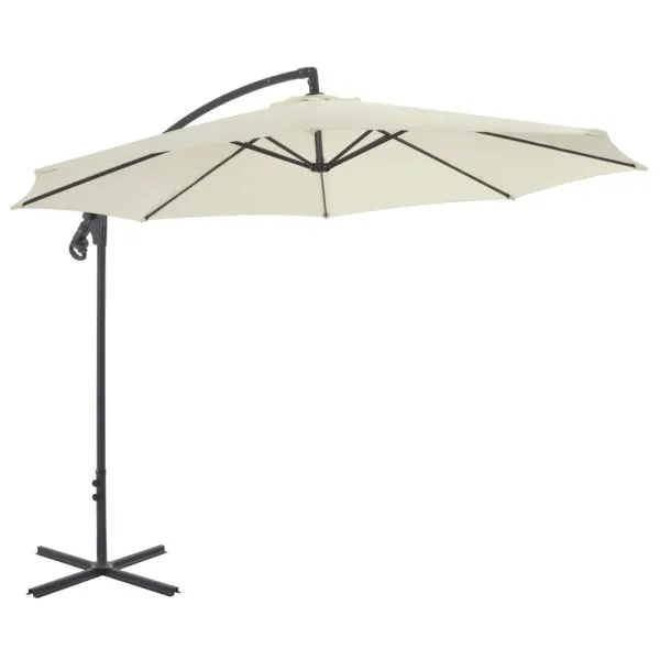 Umbrelă în consolă cu stâlp din oțel, nisipiu, 300 cm