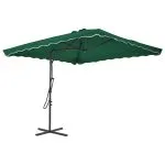 Umbrelă de soare de exterior, stâlp din oțel, verde, 250×250 cm
