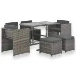 Set mobilier de exterior cu perne, 7 piese, gri, poliratan