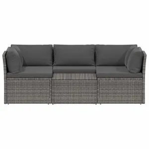 Set mobilier de grădină cu perne, 4 piese, gri, poliratan