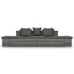 Set mobilier de grădină cu perne, 4 piese, gri, poliratan