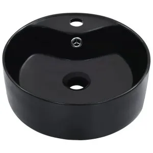 Chiuvetă cu preaplin, negru, 36×13 cm, ceramică