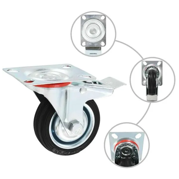 Roți pivotante cu frâne duble, 4 buc., 75 mm
