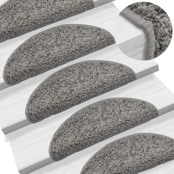 Covorașe pentru trepte scară, 15 buc., gri, 56x17x3 cm