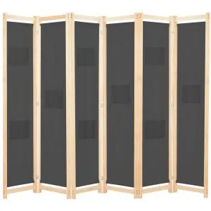 Paravan cameră, 6 panouri, gri, 240×170 x4 cm, material textil