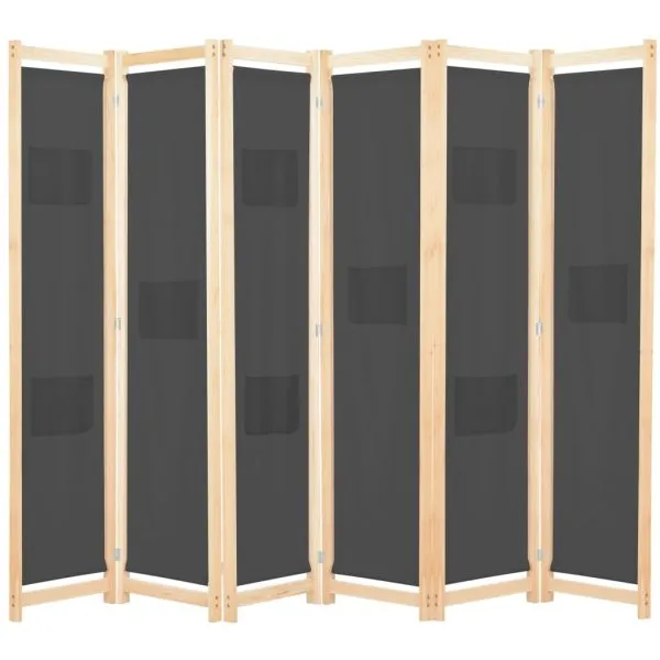 Paravan cameră, 6 panouri, gri, 240×170 x4 cm, material textil