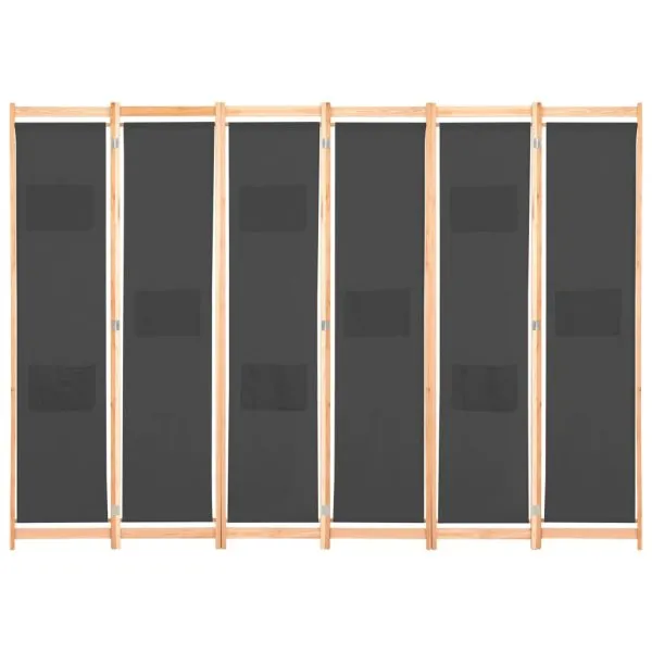 Paravan cameră, 6 panouri, gri, 240×170 x4 cm, material textil
