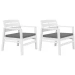 Set mobilier de grădină, 3 piese, alb, plastic