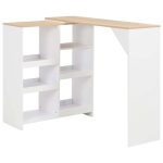 Masă de bar cu raft mobil, alb, 138x39x110 cm