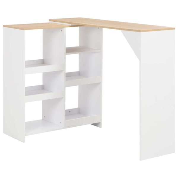 Masă de bar cu raft mobil, alb, 138x39x110 cm