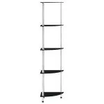 Raft cu 5 niveluri, negru, 30 x 30 x 130 cm, sticlă securizată