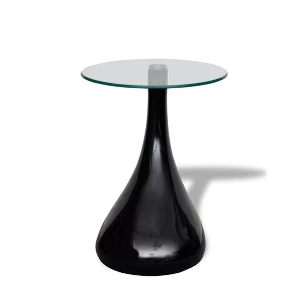 Măsuță de cafea cu blat rotund din sticlă, negru lucios