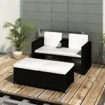 Set mobilier de grădină cu perne, 4 piese, negru, poliratan