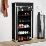 Dulap pantofi material textil cu capac, negru, 58x 28×106 cm