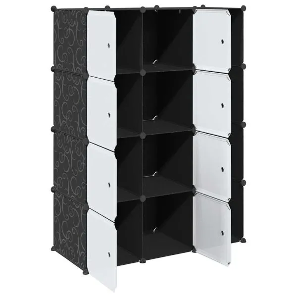 Dulap modular cu 9 compartimente, 109×36,5×143 cm, negru și alb