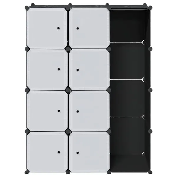 Dulap modular cu 9 compartimente, 109×36,5×143 cm, negru și alb