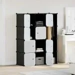 Dulap modular cu 9 compartimente, 109×36,5×143 cm, negru și alb
