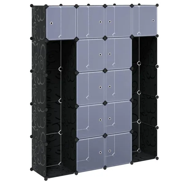 Dulap modular 14 compartimente alb și negru 37 x 146 x 180,5 cm