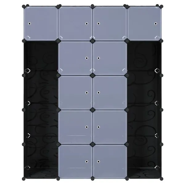 Dulap modular 14 compartimente alb și negru 37 x 146 x 180,5 cm