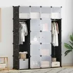 Dulap modular 14 compartimente alb și negru 37 x 146 x 180,5 cm