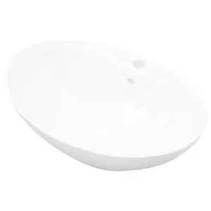 Chiuvetă ovală cu preaplin & orificiu robinet, ceramică de lux