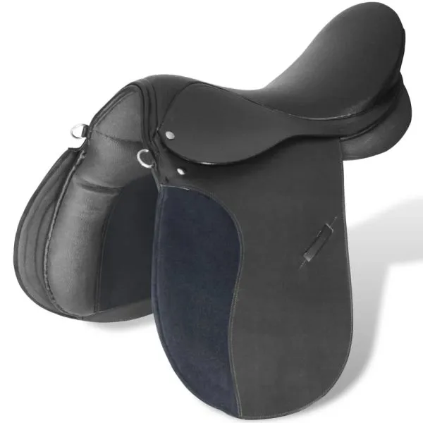 Set echitație 5-in-1 cu șa 44,5 cm din piele naturală Neagră
