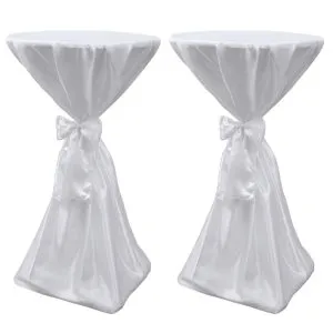 Husă de masă albă, 60 cm, cu fundă, 2 buc