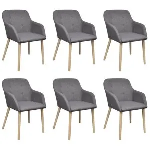 Scaune bucătărie 6 buc, gri deschis, textil & lemn stejar masiv