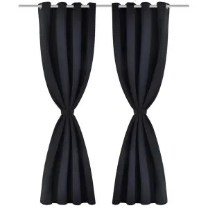 Draperii opace cu inele metalice, 2 buc., negru, 135 x 245 cm
