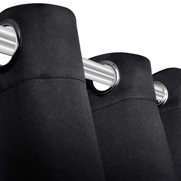 Draperii opace cu inele metalice, 2 buc., negru, 135 x 245 cm
