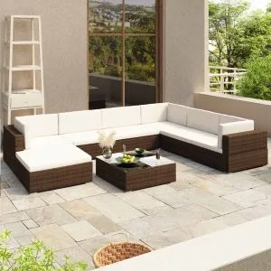 Set mobilier de grădină cu perne, 8 piese, maro, poliratan